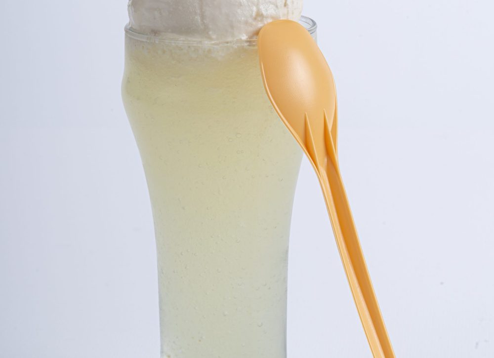 helado y cuchara reutilizable